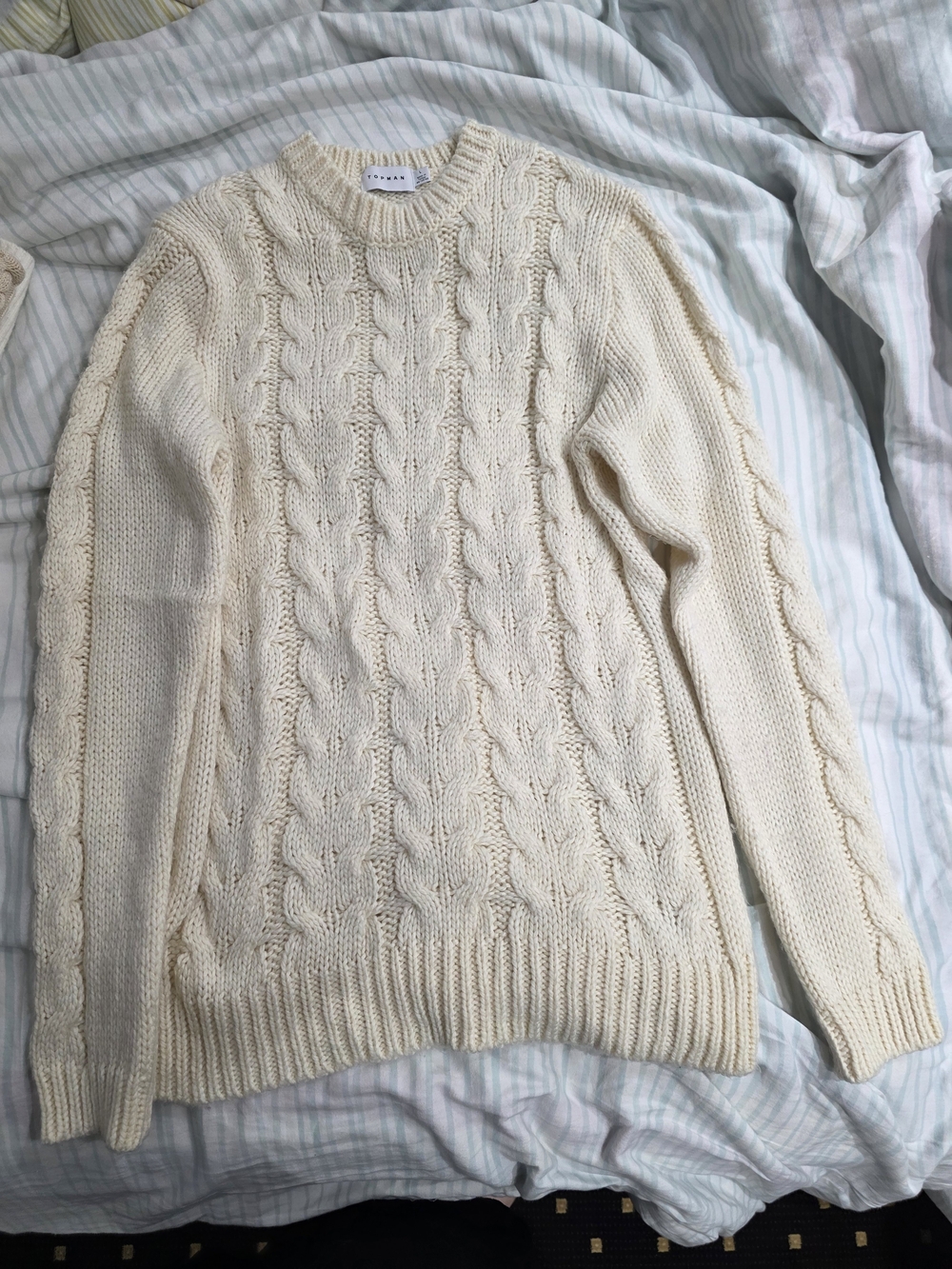Topman Cream Cable-Knit Men Women Sweater Used Excellent L 100% Acrylic
